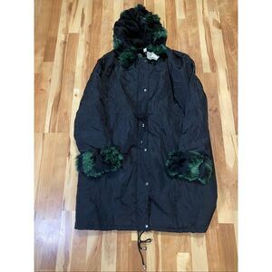 Aox Women Winter Coat with Faux Fur Green Black Hood Thicken Warm New 3XL